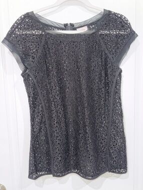 Pixley black lace cap-sleeve blouse Women’s Black Lace Short-Sleeve Top medium